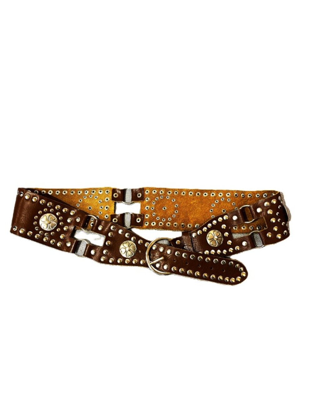 BoHo – Gypsy - Pirate Festival Leather Belt w/ Silver Metal Studs and Flowers